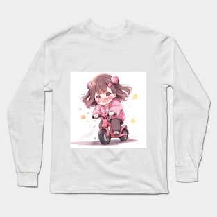 Chibi girl ride a bike Long Sleeve T-Shirt